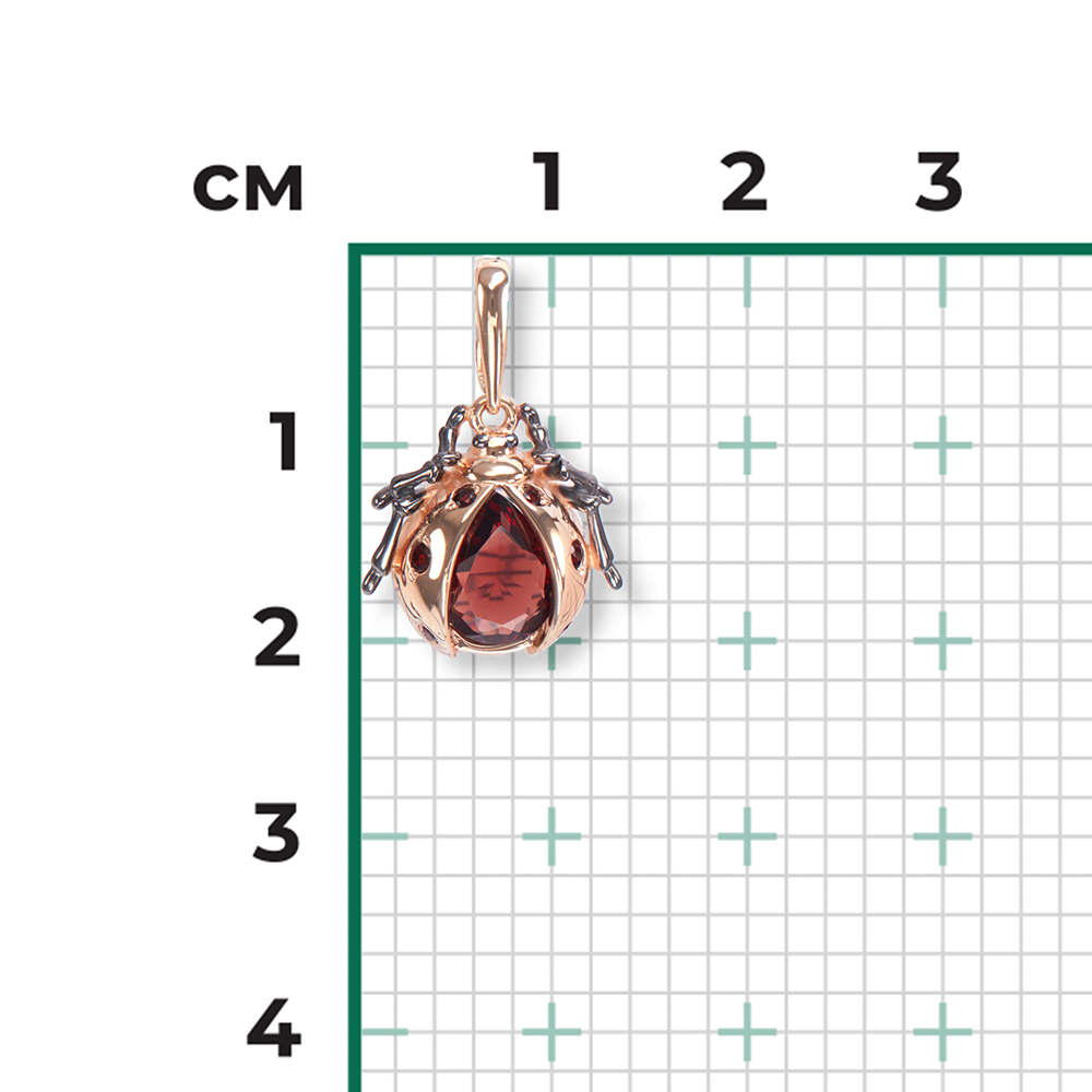 Подвеска «Божья коровка» из красного золота с гранатами