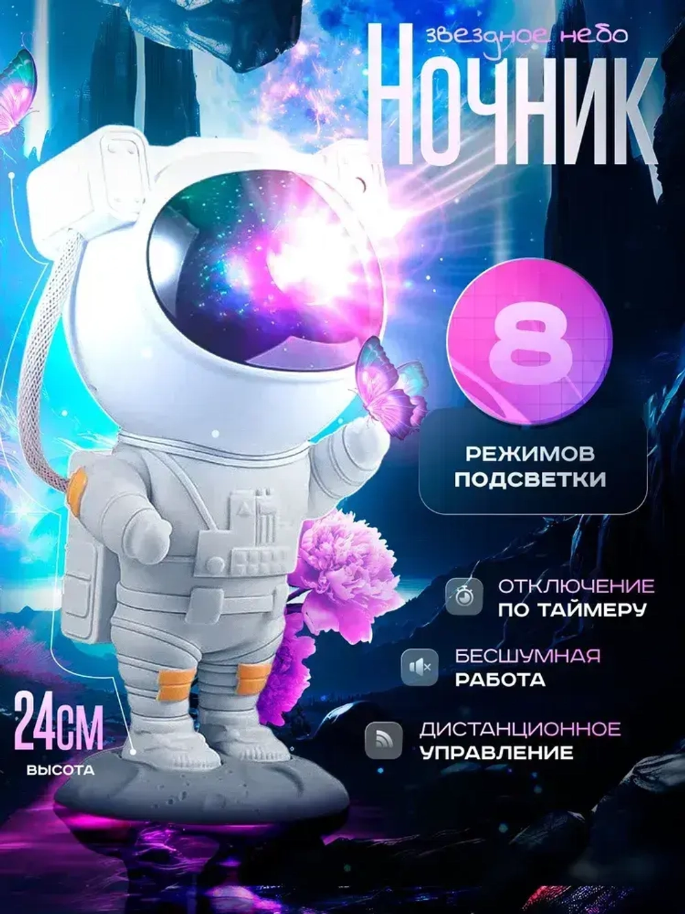 Cветодиодный лазерный светильник космонавт, ночник проектор звездное неба с пультом управления
