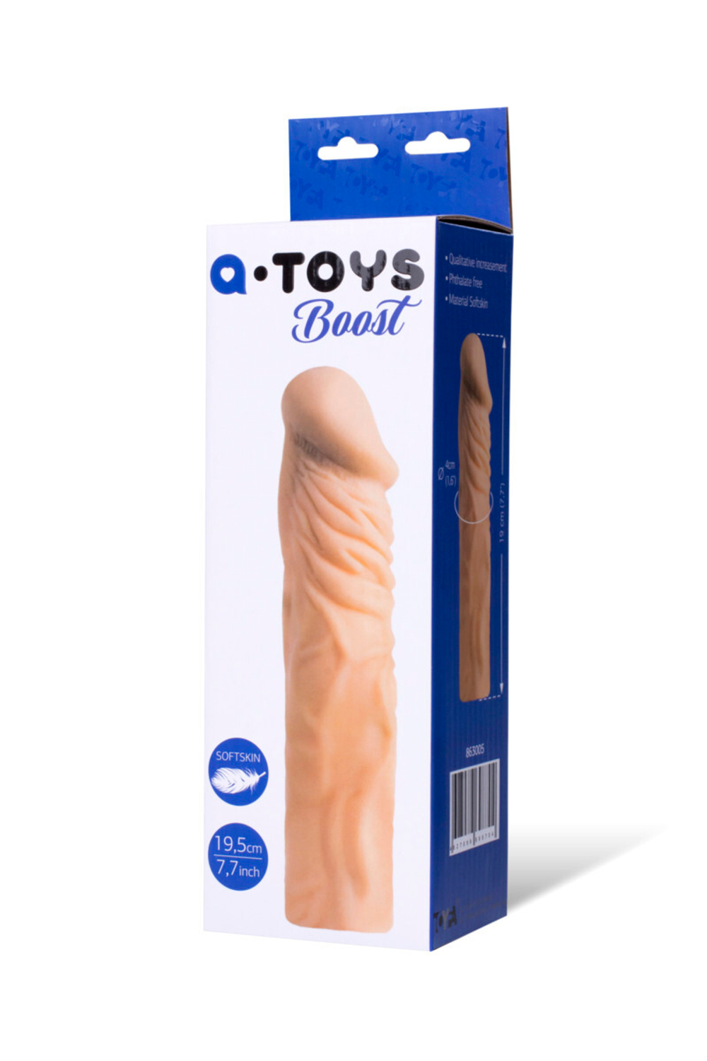 Насадка на пенис TOYFA A-Toys, SoftSkin, телесный, 19,5 см