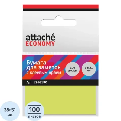 Стикеры Attache (Attache Economy) 38x51 мм неоновый жёлтый (1 блок на 100 листов)