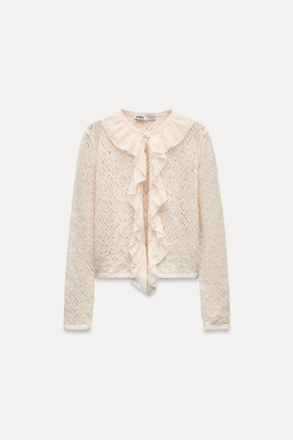 ZARA КАРДИГАН С ВОЛАНАМИ И ПЕРФОРАЦИЕЙ, ЭКРЮ