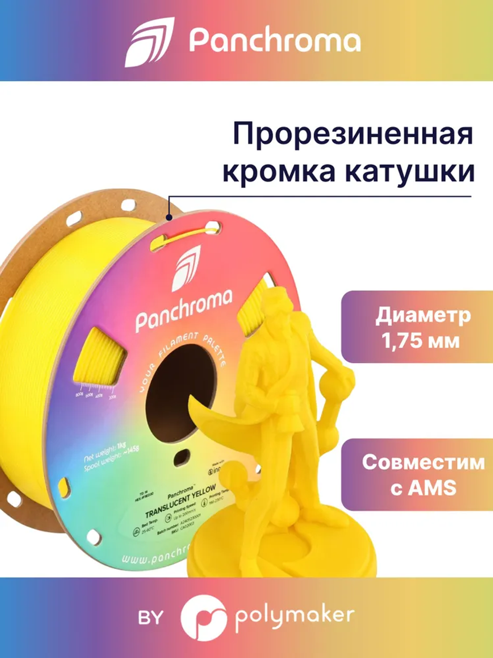 Пластик Polymaker Panchroma Translucent PLA 1,7 5mm 1kg Yellow