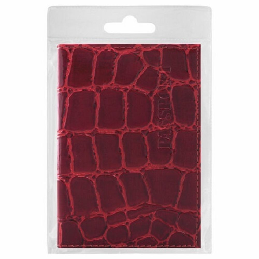 Обложка на паспорт, Brauberg Croc Passport, кожа, крокодил, красная