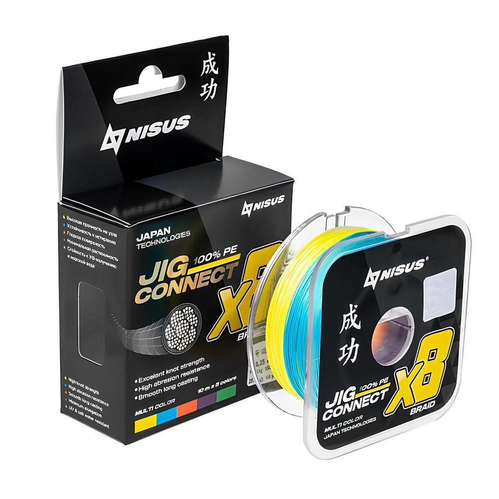 Шнур JIG CONNECT X8 PE Multicolor 150m #1.2, 0.18mm 10.5кг/18.9LB (T-N-JC-X8-0.18-150-M) NISUS