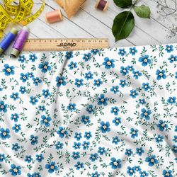 Ткань премиум интерлок мелкие синие цветочки