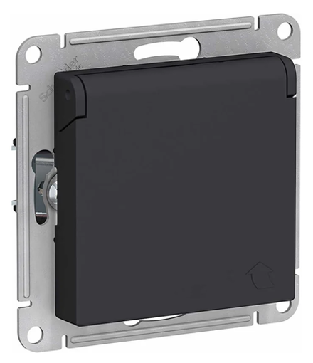 ATN001046 Schneider AtlasDesign Розетка 1гн с З/К с/у с крышкой карбон механизм 16А