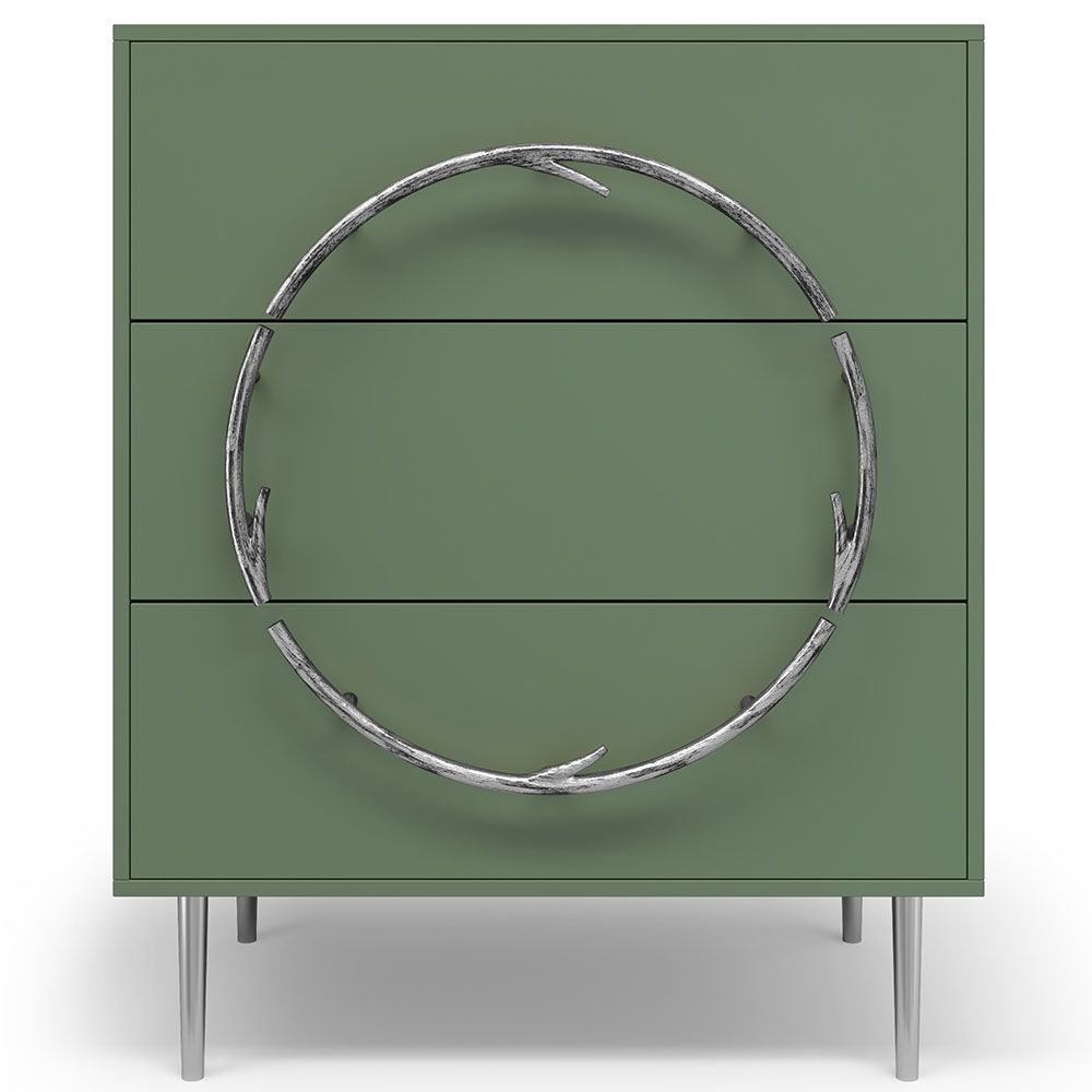 Комод Арт Колор matte Стайл Сильвер с 3 ящиками Зеленый нефрит матовый
