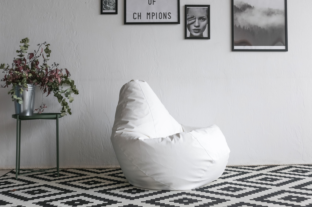 Кресло Мешок Груша Белая ЭкоКожа (XL, Классический)