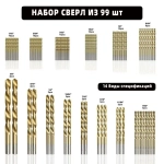 Сверло с круглый хвостовик по металлу, дереву, пластику, набор 99 шт (от 1.5мм до 10мм), Большой набор сверл