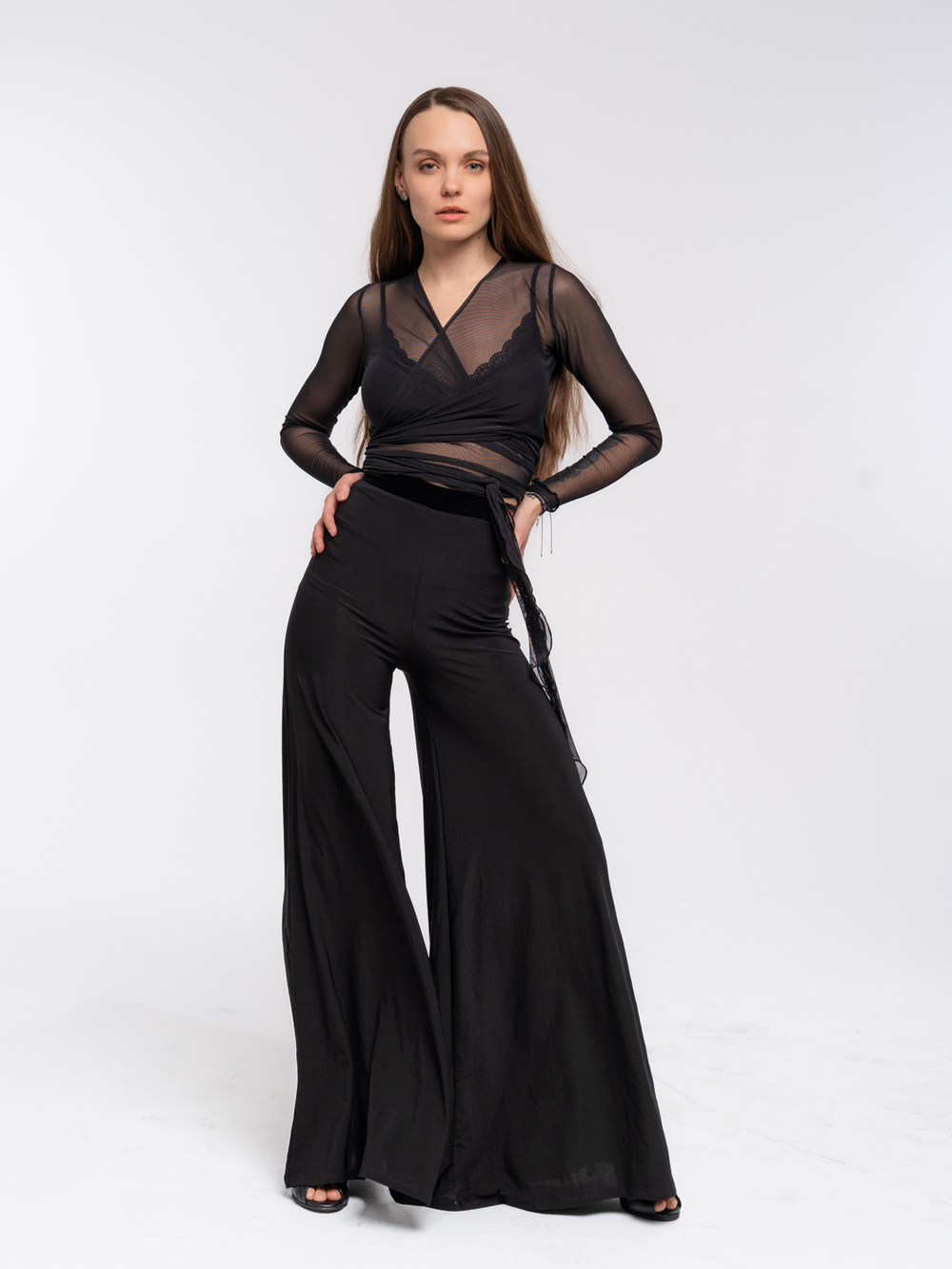 Брюки клёш для танцев с бархатным поясом и завышенной талией