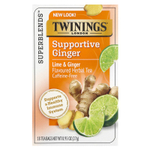Twinings, Support, травяной чай из белого гибискуса, лайм и имбирь, без кофеина, 18 чайных пакетиков, 27 г (0,95 унции)