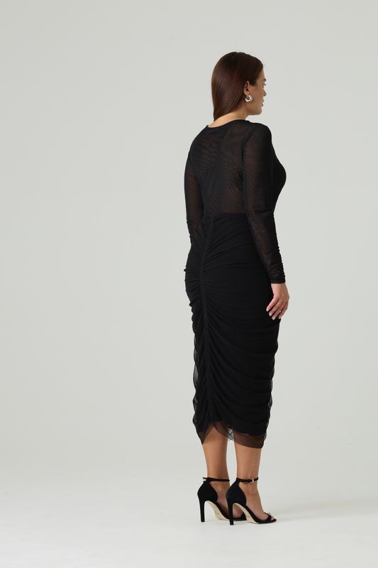 Юбка из сетки с драпировкой на молнии, черный