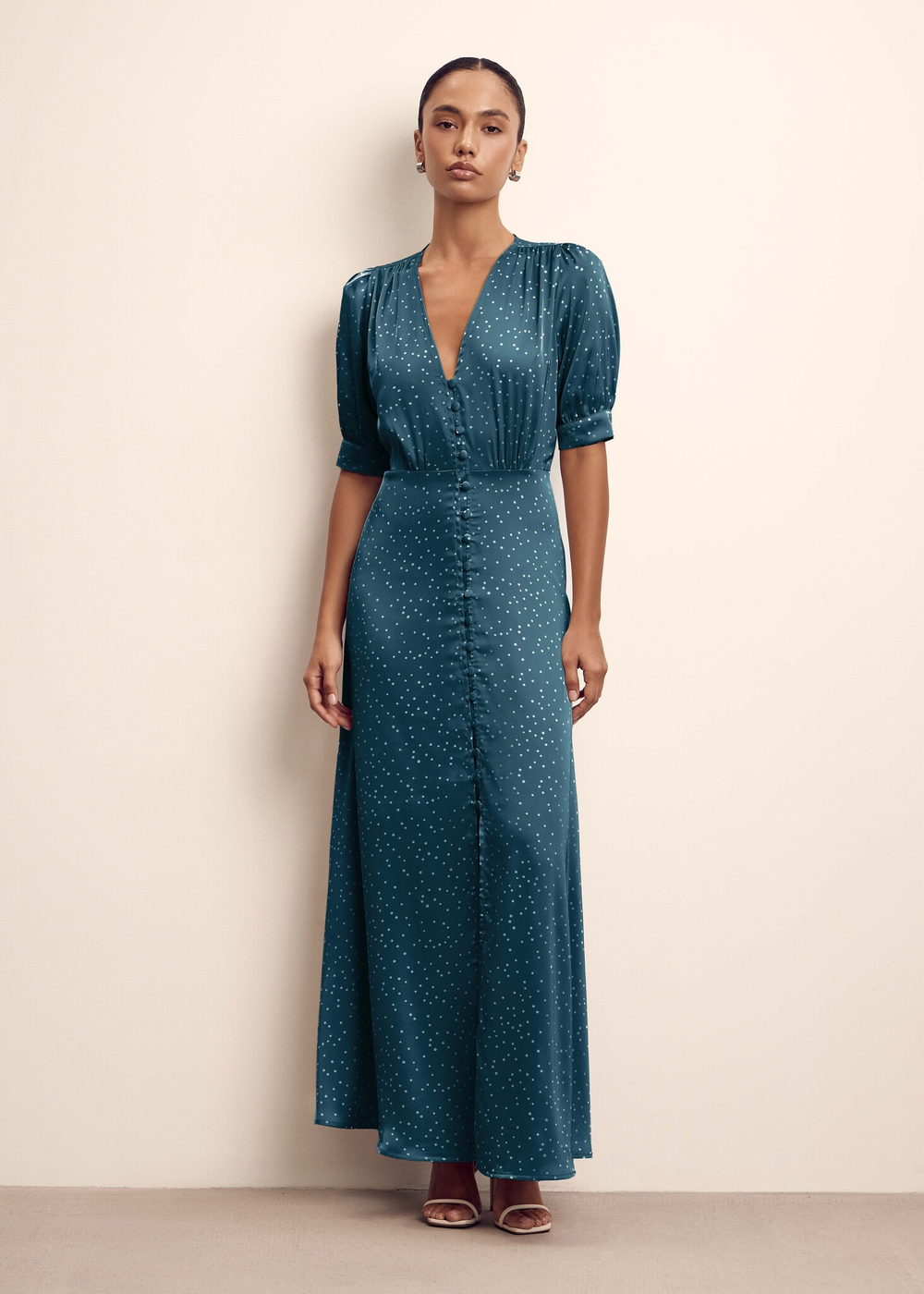 Платье с обтяжными пуговицами, изумрудный