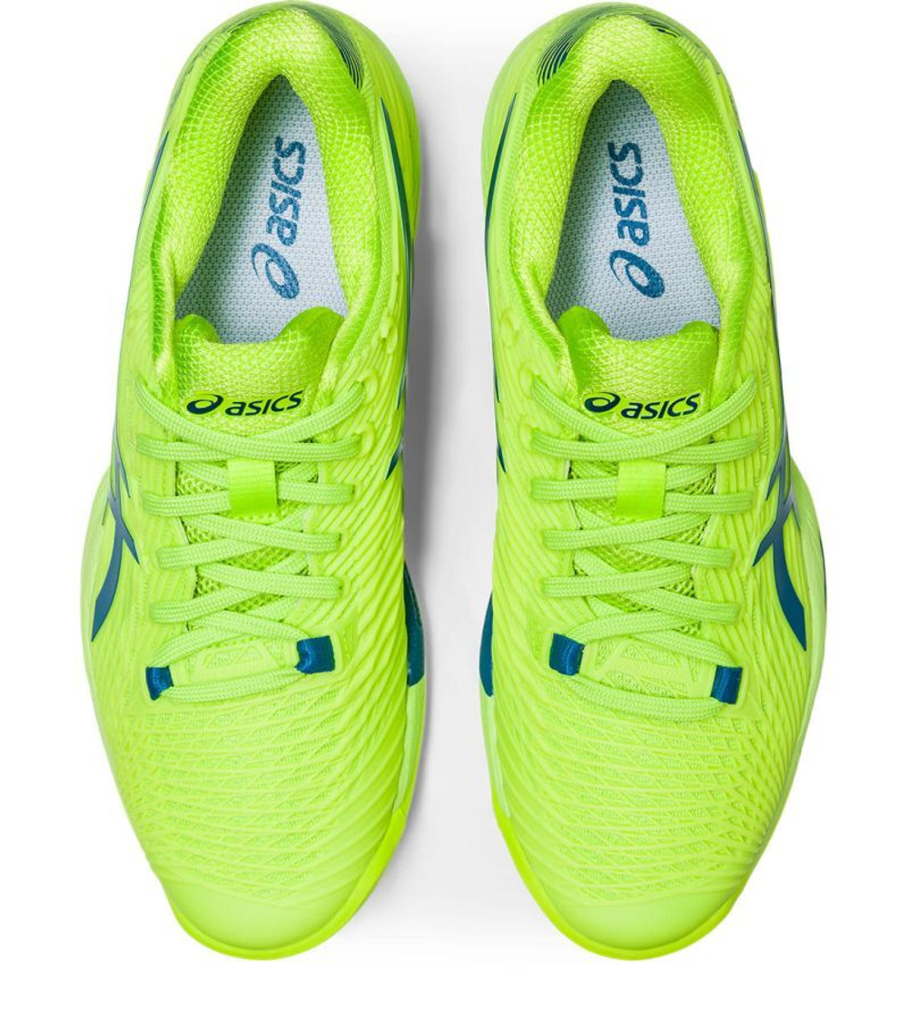 Женские теннисные кроссовки Asics Solution Speed FF 2 Clay - hazard green/reborn blue