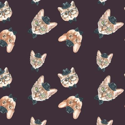 Коты акварельные, баклажановый фон