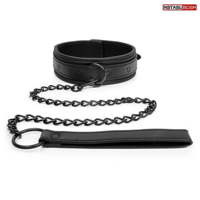 Черный мягкий ошейник с металлическим поводком (Цвет: черный)