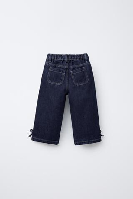 ZARA ДЖИНСОВЫЕ БРЮКИ-КЮЛОТЫ С БАНТАМИ, СИНИЙ