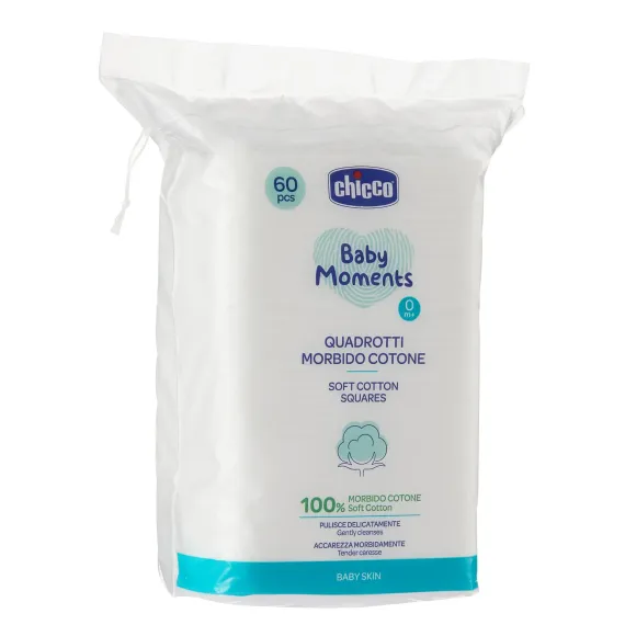 Диски ватные Chicco Baby Moments 60 шт для смены подгузника хлопок