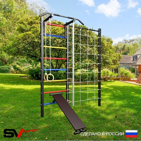 Уличная шведская стенка Sv Sport с комплектом турник прямой У431 (Турник/Скамья/Канат/кольца/лестница/Сетка)