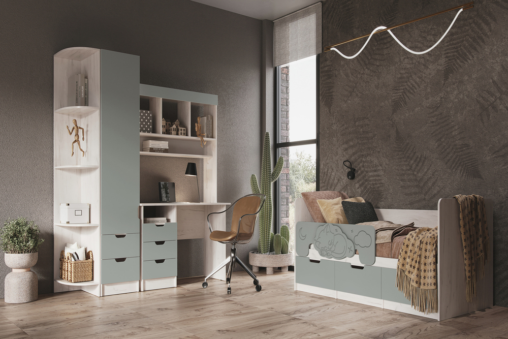 Стол с ящиками Юниор-4, Шарли Бриз, Дуб Крафт Белый