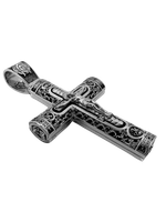 Крест деревянный с элементами серебра "Распятие.Георгий Победоносец.Казанская Богоматерь.Святой Николай Чудотворец.Спиридон Тримифунтский.