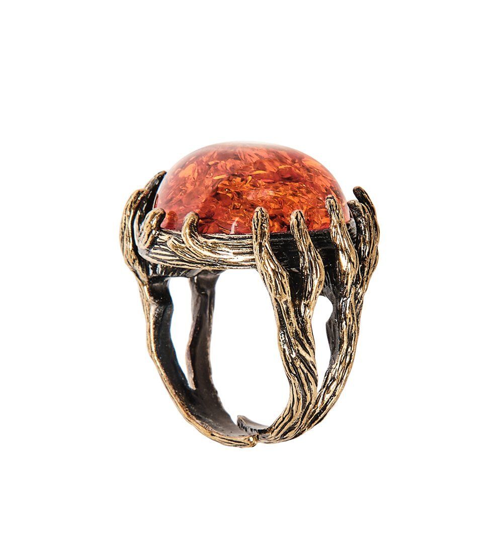 AM-2436 Кольцо «Дерево жизни» (латунь, янтарь)