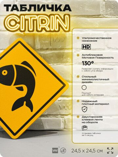 Табличка прикольная "Рыба" на дверь и стену, информационная и предупреждающая, декоративный знак, 24,5х24,5 см, пластиковая, Айдентика Технолоджи
