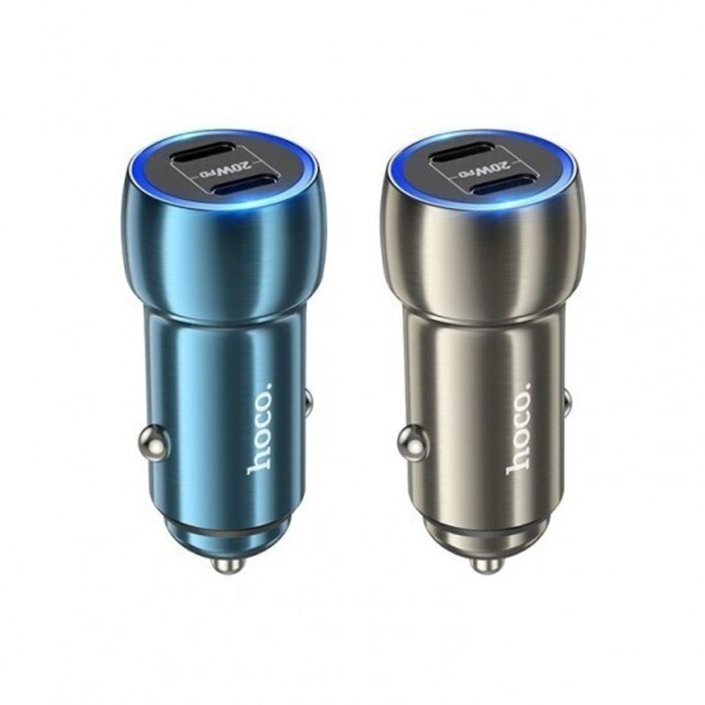 Автомобильный адаптер Hoco Z48 на 2 Type-C, 013191 Синий