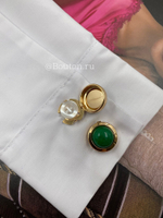 Накладка на пуговицу золотистые с зеленым мраморным камнем
