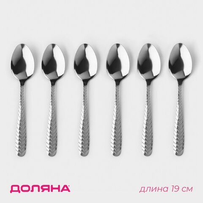Набор ложек столовых из нержавеющей стали Доляна «Колосок», длина 20,5 см, толщина 2 мм, 6 шт, цвет серебряный
