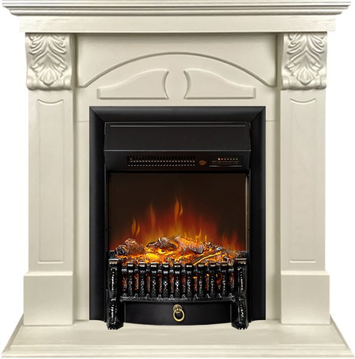 Каминокомплект Dublin (деревянный) RUSTIC (Разборный) - Слоновая кость с очагом Fobos FX M Black RC