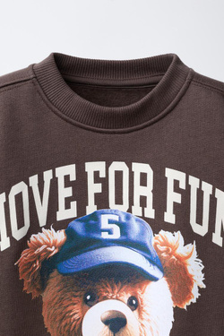 ZARA ТОЛСТОВКА С ПРИНТОМ «МЕДВЕЖОНОК», ТЕМНО-КОРИЧНЕВЫЙ