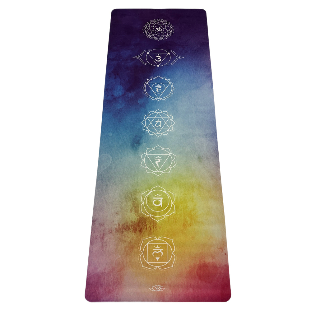 Тревел коврик для йоги Rainbow Chakras 185*68*0,1 см из микрофибры и каучука