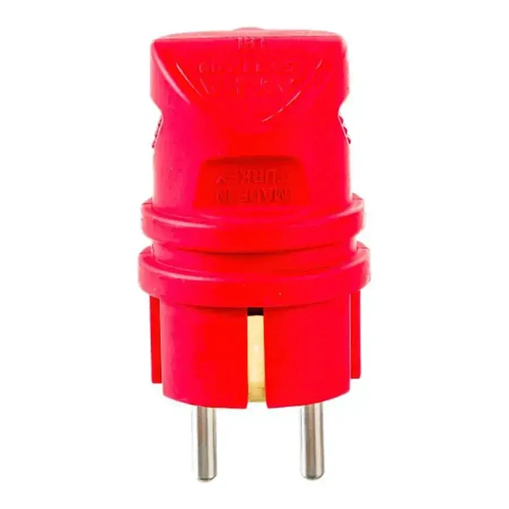 Вилка угловая с заземлением, каучук красная (16А, 250В, IP44)