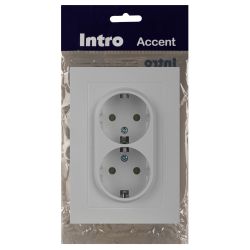 Розетка Intro Accent 6-205-01 2X2P+E Schuko, 16А-250В, IP20, СУ, AL/CU, белый