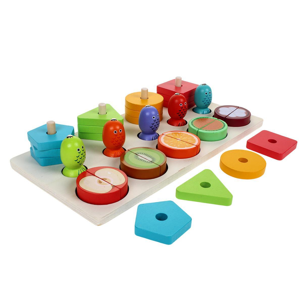 Развивающая игрушка 3 в 1 деревянная (2 вида сортер, рыбалка), коробка C-41639