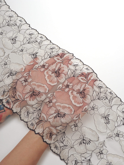 Кружево вышивка на сетке экрю с черным неэластичная ширина 22 см