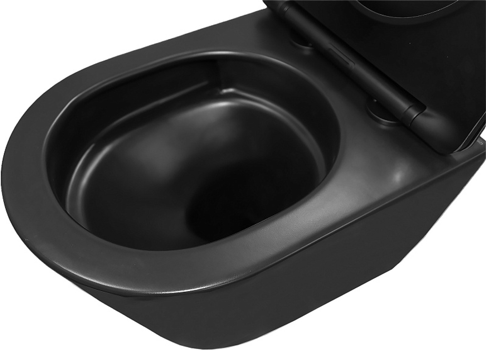 Унитаз подвесной Azario VELA 360х480х360 безободковый, система смыва "Торнадо", с быстросъемным сиденьем "Микролифт", черный матовый (AZ-2480MB)