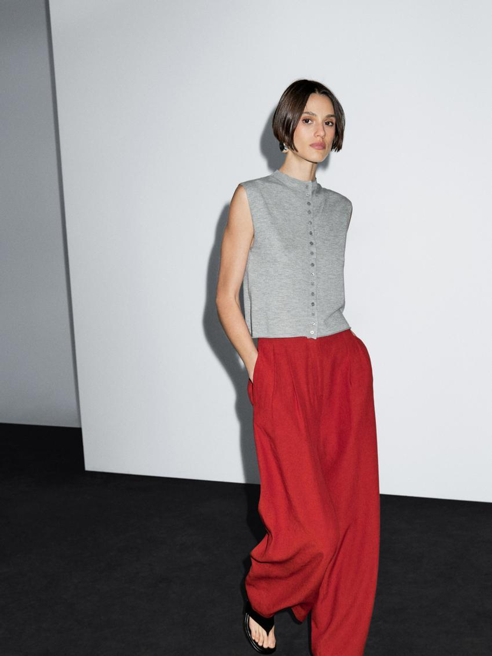 Massimo Dutti Укороченный трикотажный жилет из смесовой шерсти, серый