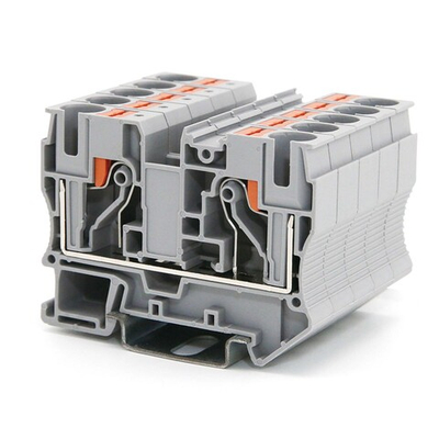 Клемма проходная, зажим push-in, 2 точки подключения, 16 кв.мм, серая