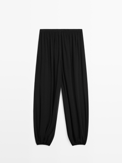 Massimo Dutti Брюки Sarouel из струящейся ткани - Limited Edition, черный