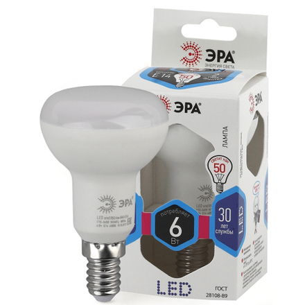 Лампа светодиодная ЭРА STD LED R50-6W-840-E14 6Вт рефлектор нейтральный белый свет Е14