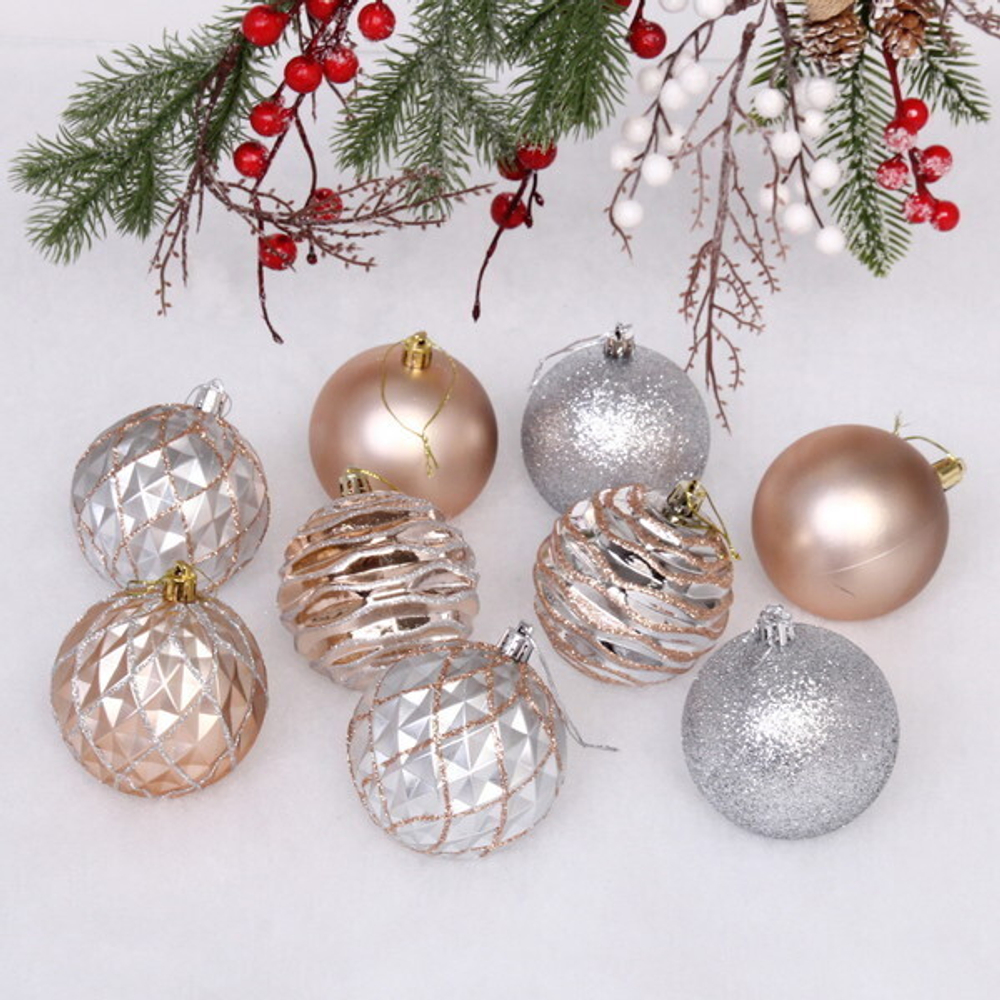 Набор шаров «Diamond shine» 8 см (9 предметов), шампань/серебро