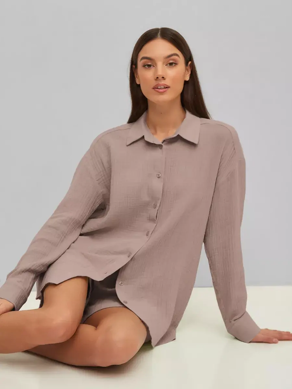 Костюм - пижама с шортами из муслина домашний оверсайз