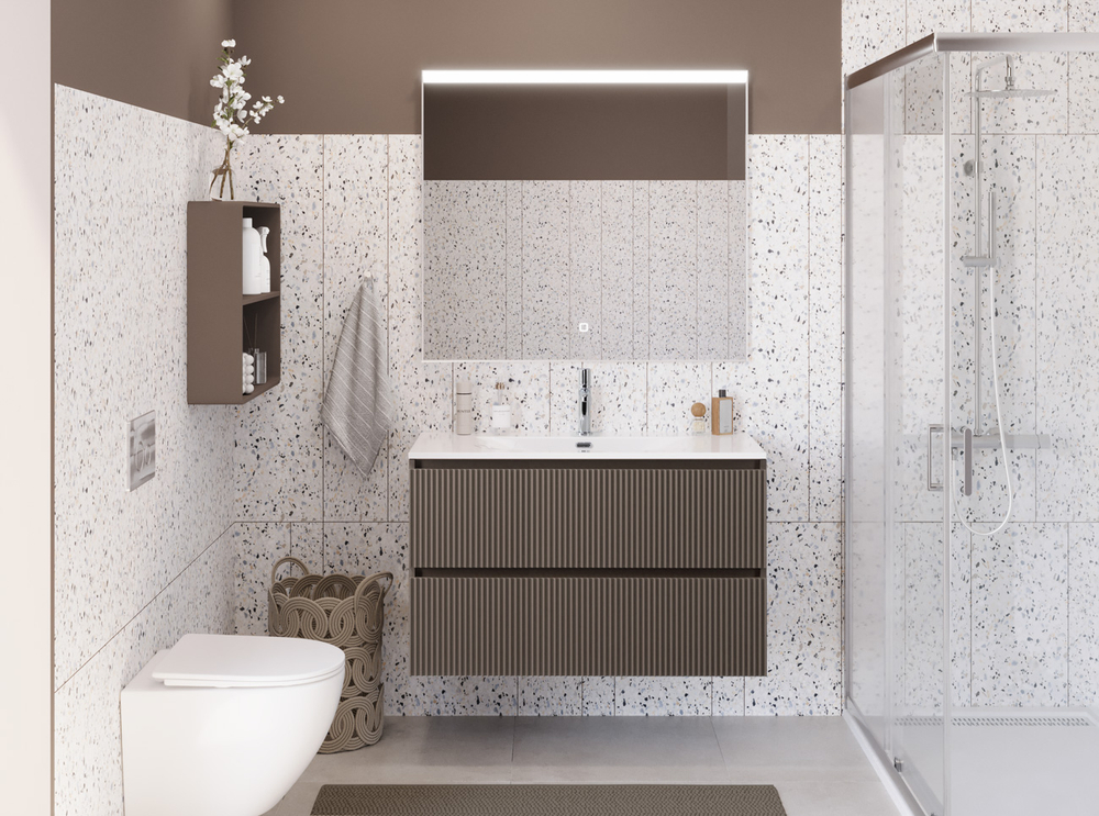 Тумба с раковиной подвесная BelBagno UNO-MINI-900-2C-SO-СO Бежевый матовый, раковина белая BB-8099-3-90