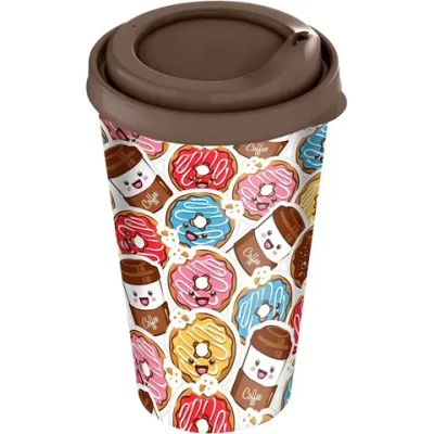 Стакан IZI-GO с крышкой 550 мл с декором (темно-коричневый)