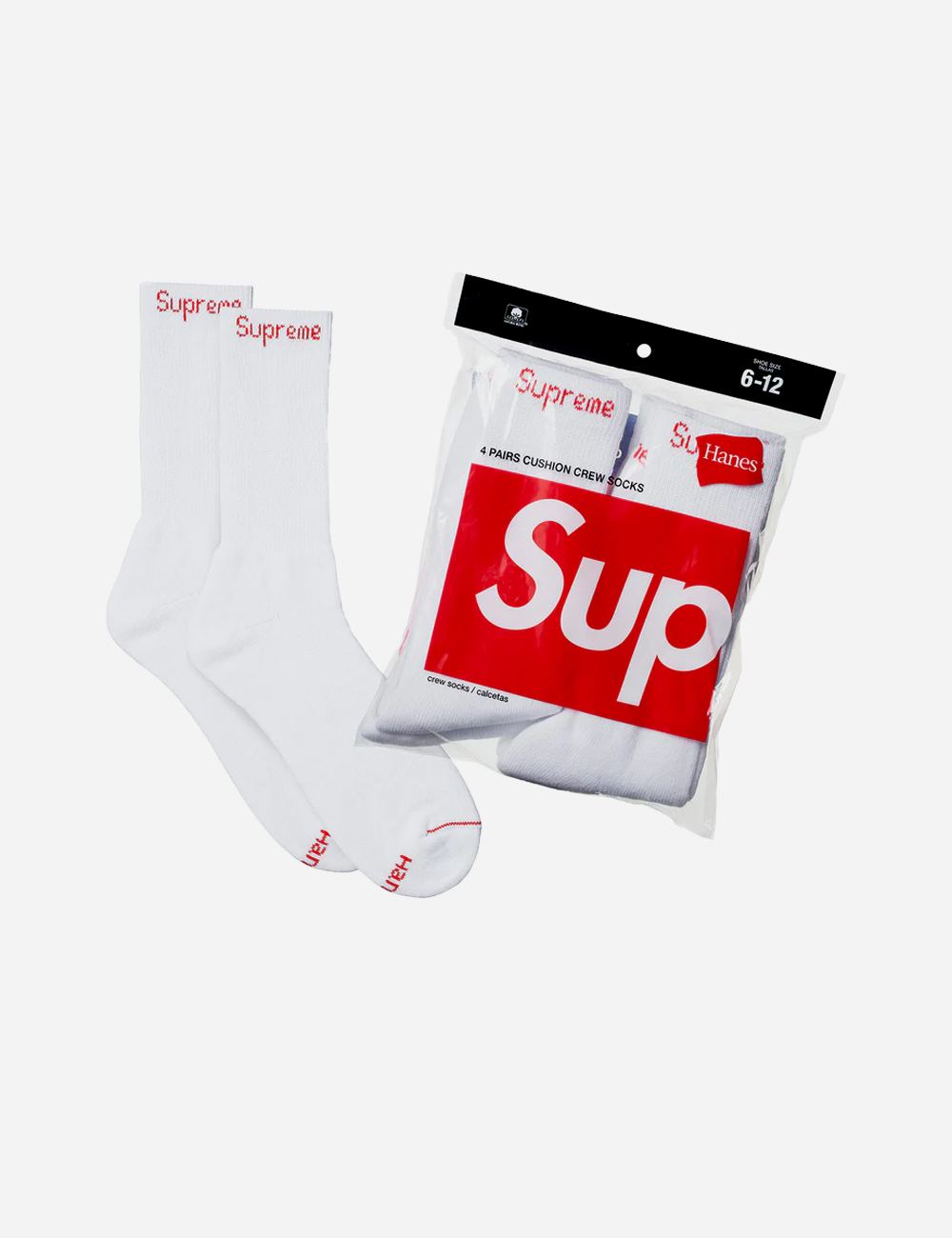 Supreme Hanes Socks White (4 Pack)