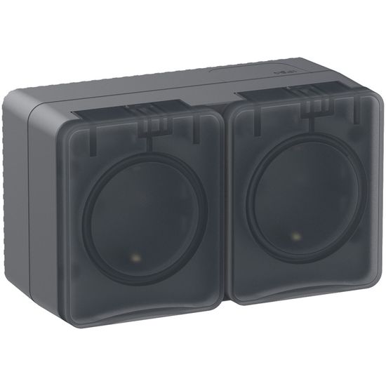 Розетка 2-м ОП AtlasDesign PROFI 16А IP54 заземл. защ. шторки антрацит SE ATN544026