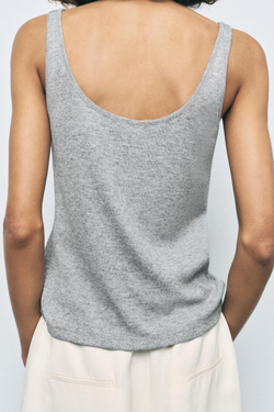 ZARA ТОП В МЕЛКИЙ РУБЧИК, СЕРЫЙ С МЕЛАНЖЕВЫМ ЭФФЕКТОМ