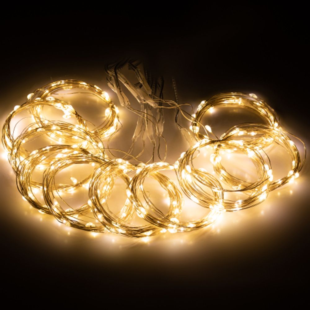 Светодиодная новогодняя гирлянда Intro Holiday INZR-01 занавес 3*3 м теплый белый 240 microled USB | Intro